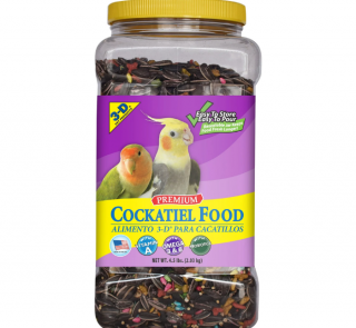 3-D Pet Products Premium Cockatiel Bird Food Seeds, with Probiotics, 4.5 lb. Stay Fresh Jar