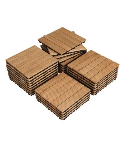 Alden Design Indoor & Outdoor Wood Flooring 12 x 12 Tiles for Patio Garden, 27 Pieces, Natural Wood