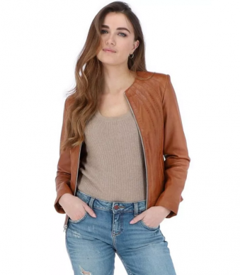 'Aliona' Real Leather Fashion Jacket Women Coat