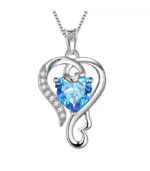 Beautlace 925 Sterling Silver Love Heart Necklace March Birthstone Pendant, Jewelry Gifts for Women Mom