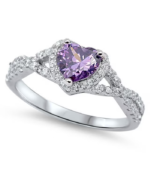 CHOOSE YOUR COLOR Heart Purple Simulated Amethyst Halo Infinity Knot Sterling Silver Ring CZ Female Size 8