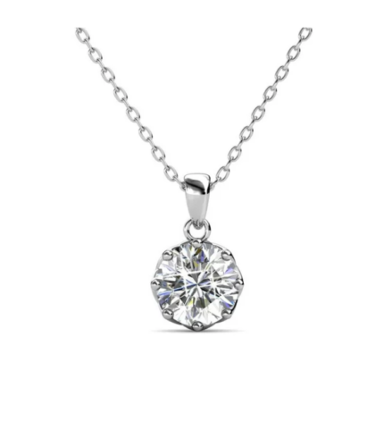 Cate & Chloe Eden 18k White Gold Plated Silver Pendant Necklace with Swarovski Crystal Solitaire Necklace for Women