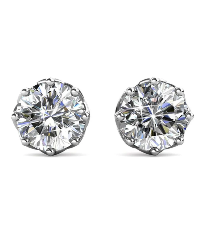 Cate & Chloe Eden 18k White Gold Plated Silver Stud Earrings with Swarovski Crystals Solitaire Round Cut Earrings for Women, Gift for Her