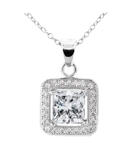 Cate & Chloe Ivy 18k White Gold Plated Silver Pendant Necklace Women's CZ Crystal Halo Necklace