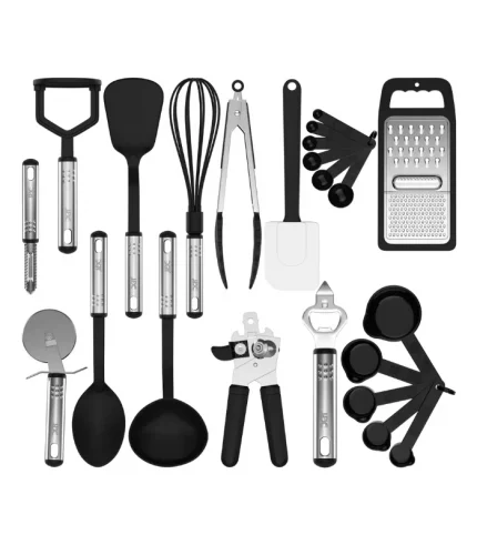 Lux Decor Collection Cooking Utensils Set-Kitchen Accessories, Nylon Cookware Set-Kitchen Gadget Tools of Black 23 Pieces