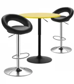 Magshion Set of 3 Bar Table and Chair Set, 31.5 Round Cocktail Table and Hydraulic Kitchen Counter Bar Stool for Patio Bistro, BlackYellow