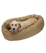 Majestic Pet PolyCotton Bagel Pet Bed for Dogs, Calming Dog Bed Washable, Large, Khaki