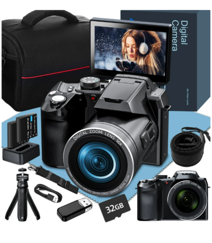 NBD Digital Camera for Photography,4K 64MP Video Camera with 16X Digital Zoom and 32GB SD Card Black