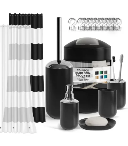 Nestl 20 Piece Bathroom Accessories Set, Black Bathroom Decor Set