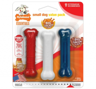 Nylabone Power Chew Small Dog Chew Toys Value Pack, x-small - up to 15 lbs, Multi-color