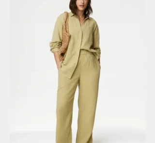 Pure Cotton Elasticated Waist Relaxed Trousers