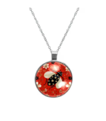 Seven Starred Ladybird Women's Glass Circular Pendant Necklace - Unique Jewelry Piece for Everyday Wear