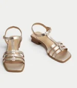 Wide Fit Leather T Bar Block Heel Sandals