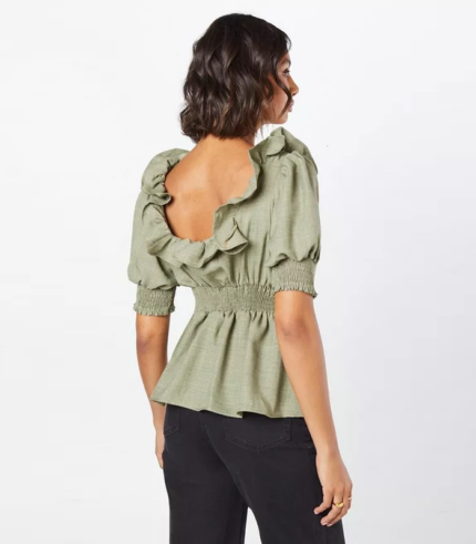 Khaki Ruffle Neck Blouse