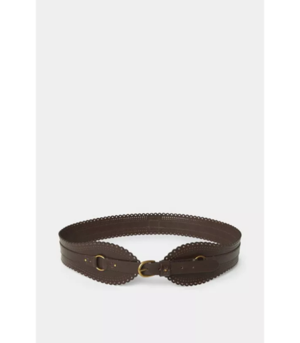 100% Leather Cut Out Detail Scalloped Edge Waist Belt