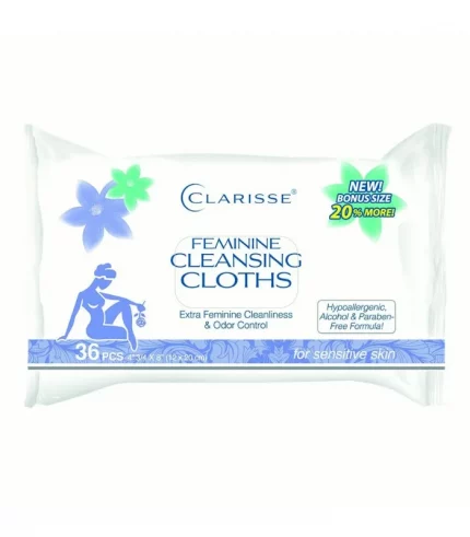 Clarisse Feminine Intimate Cleansing Wipes. Soft, Gentle and pH Balanced. Alcohol and Paraben Free. 36 count