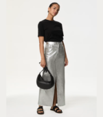 Denim Foil Metallic Maxi Skirt