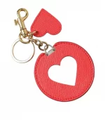 Heart Calf Leather Gold Tone Keychain