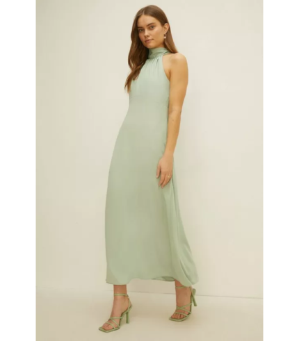 Petite Satin Halter Neck Midi Dress