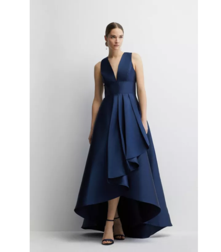 Plunge Neck Waterfall Bridesmaid Maxi Dress