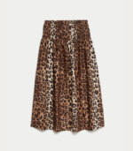 Printed Shirred Midi A-Line Skirt