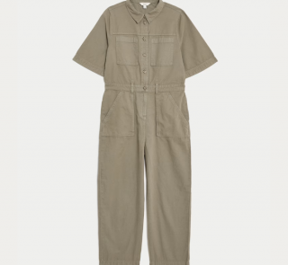 Pure Cotton Button Front Utility Jumpsuit