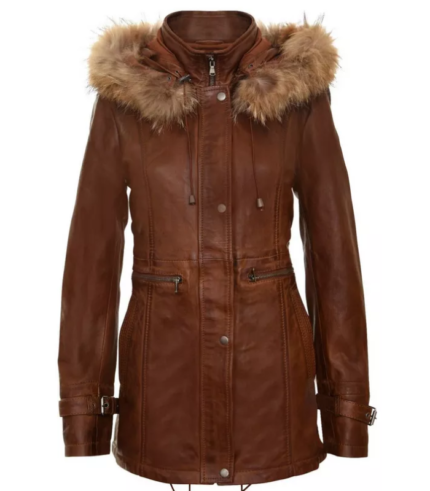 Warm Leather Hooded Parka Jacket-Northwich