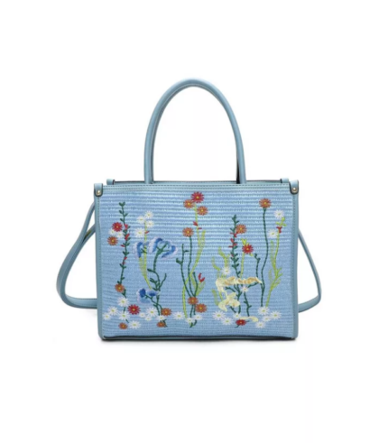 Yura Flower Woven Finish PU Leather Shoulder Tote Bag