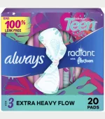 Always Radiant Teen Pads, Size 3, Extra Heavy, Wings, 20 CT