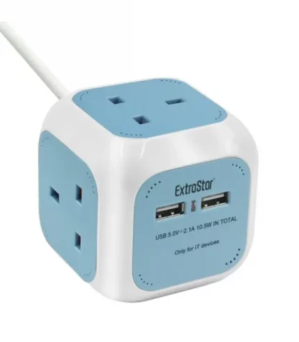 4 Gang Cube Extension Lead with 2 USB Ports 1.4M Cable