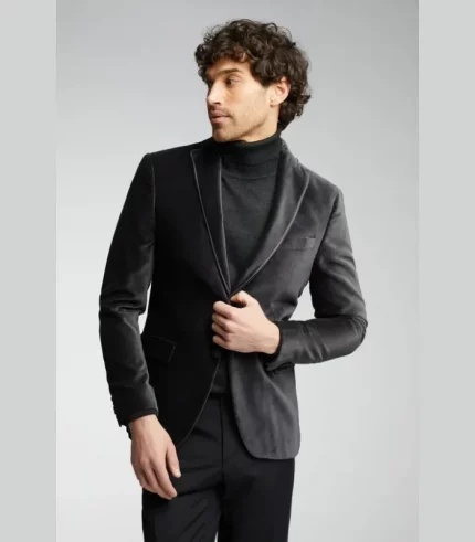 Grey Velvet Jacket Satin Tipping