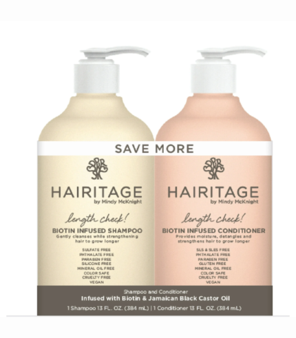 Hairitage Length Check Biotin & Castor Oil Shampoo and Conditioner 2-Pack for Hair Growth and Volume 13 fl oz_