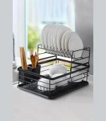 Kitchen 2-Tier Metal Dish Drainer Rack Detachable Storage Drip Tray Sink Washing Plates Draining Board