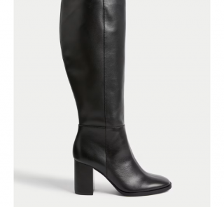 Leather Block Heel Knee High Boots