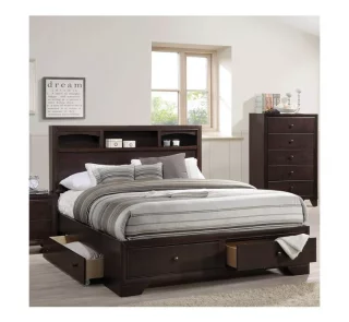 Madison 88 Queen Bed Espresso - Acme Furniture Storage Headboard, No Box Spring Needed