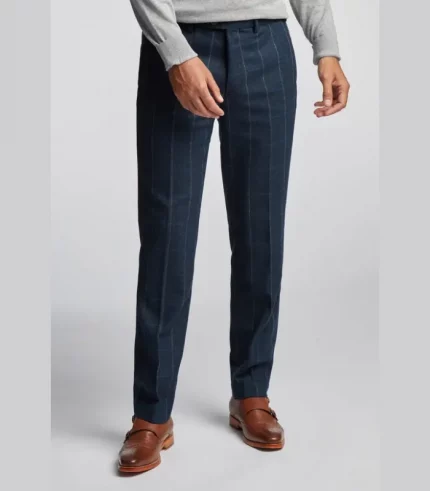 Navy Windowpane Check Hove Trousers