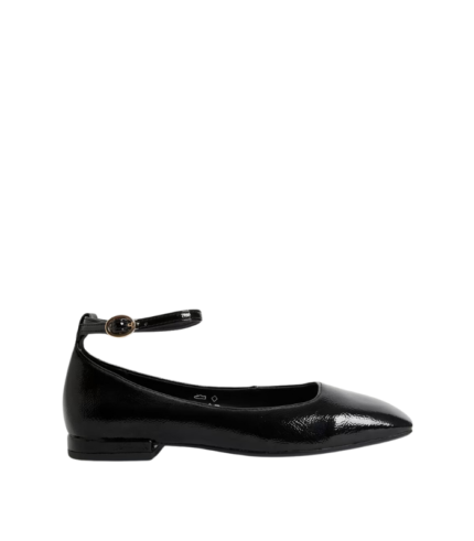 Patent Ankle Strap Flat Ballet Pumps