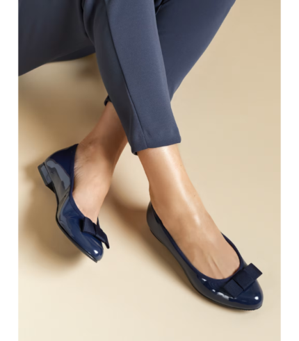 Wide Fit Patent Bow Flat Pumps