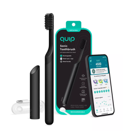 quip Smart Rechargeable Sonic Electric Toothbrush - Metal Timer + Travel CaseMount