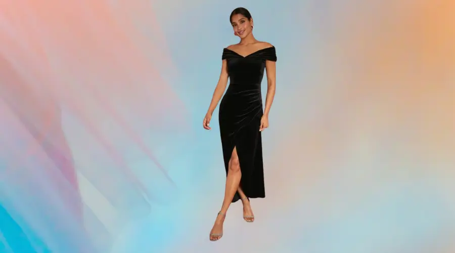 Velvet Bardot Midi Dress