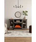 3-Sided Electric Fireplace TV Stand with Glass Door Closed Storage