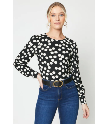 Blouson Long Sleeve Top With Button Cuff