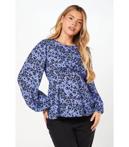 Blue Ditsy Long Sleeve Tea Blouse