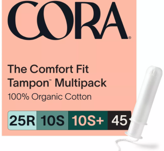 Cora Organic Cotton Tampons Mix Pack Regular/Super/Super+ Absorbency - 45ct