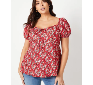 Curve Ditsy Tie Front Top