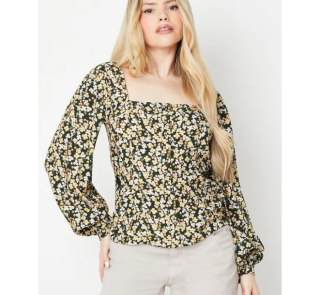 Ditsy Button Long Sleeve Blouse