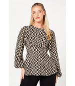 Geo Long Sleeve Tea Blouse