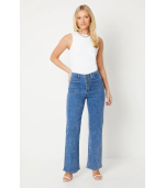 High Rise Button Detail Patch Pocket Flare Jeans