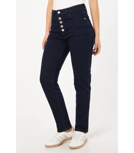 High Rise Straight Button Detail Jeans