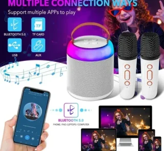 Mini Portable Karaoke Machine for Kids or Adults, Bluetooth Speaker with 2 x Wireless Microphone, Kids Toys Birthday Gifts